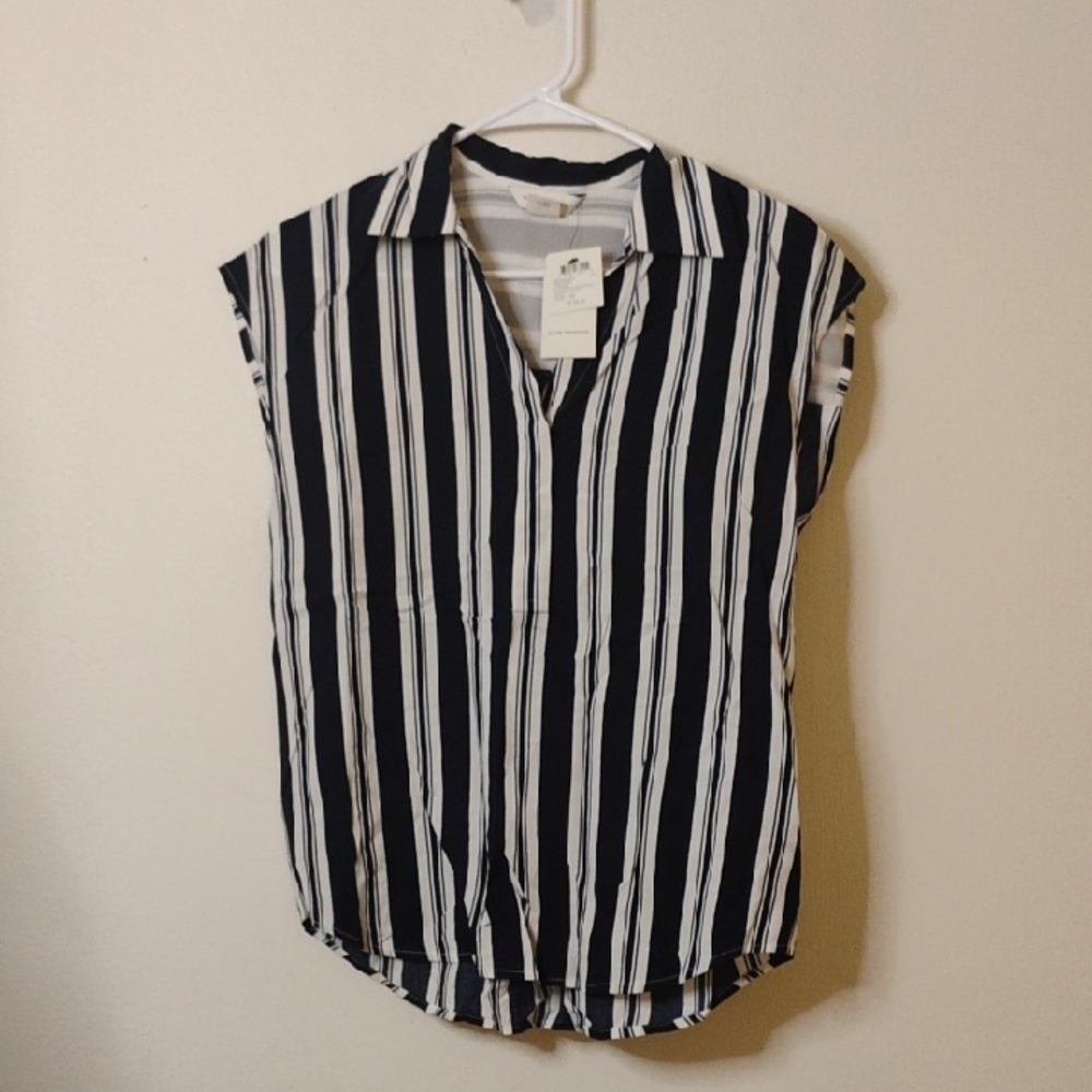 Club Monaco Navy and White Striped Half-button shirt xs
